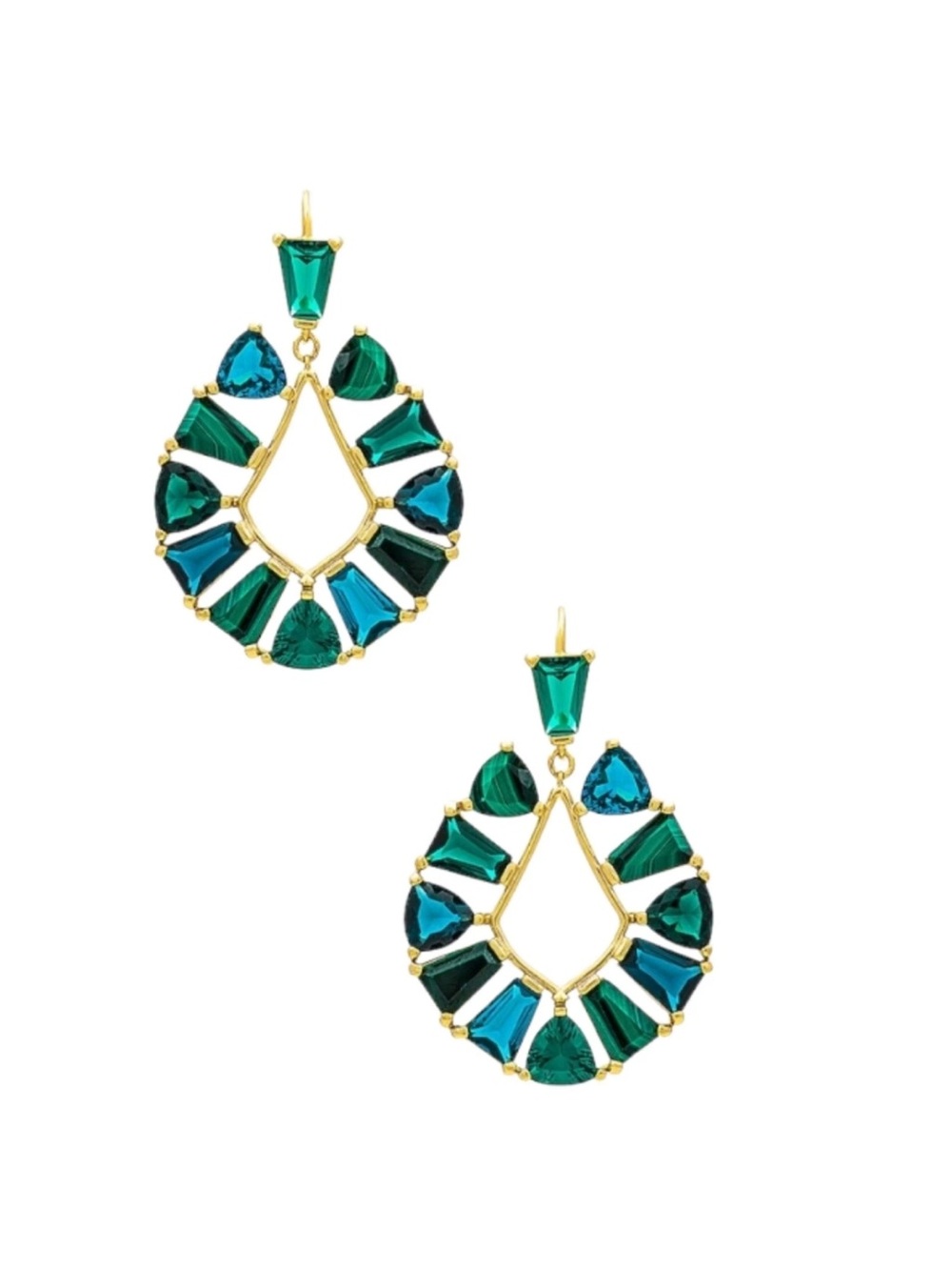 Vintage Rare Kendra Scott Blair Statement Earrings Gold Green Mix $175 KS Pouch